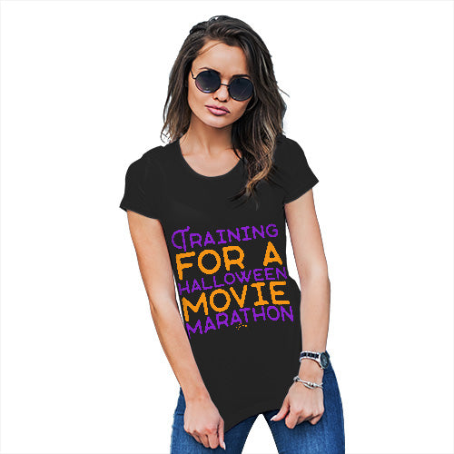 Funny T Shirts For Mom Halloween Movie Marathon Women's T-Shirt Small Black