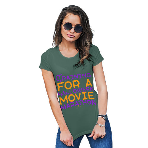 Funny Tee Shirts For Women Halloween Movie Marathon Women's T-Shirt Medium Bottle Green