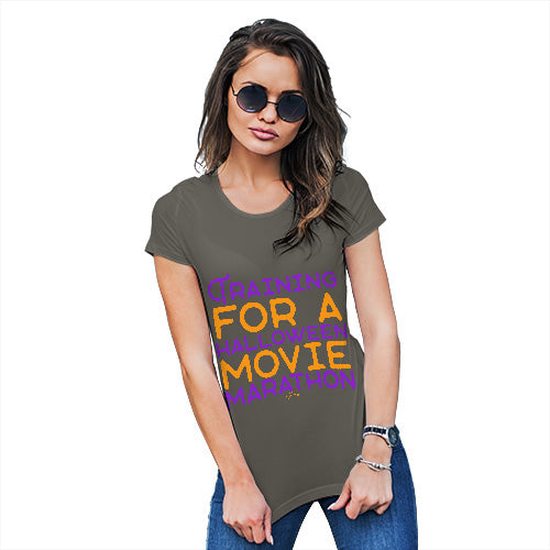 Funny T Shirts For Mum Halloween Movie Marathon Women's T-Shirt Medium Khaki