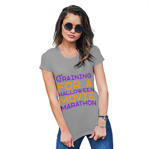 Womens Funny Tshirts Halloween Movie Marathon Women's T-Shirt Small Light Grey
