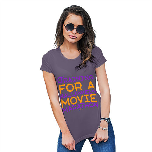 Womens Novelty T Shirt Halloween Movie Marathon Women's T-Shirt X-Large Plum
