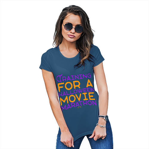 Womens Novelty T Shirt Halloween Movie Marathon Women's T-Shirt Small Royal Blue