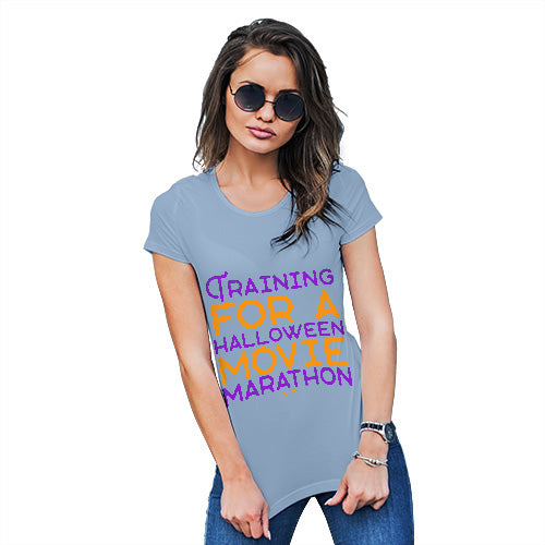 Womens Funny Tshirts Halloween Movie Marathon Women's T-Shirt X-Large Sky Blue