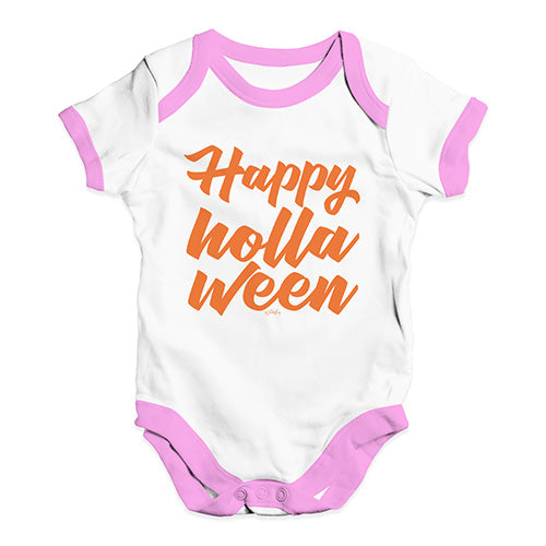 Funny Infant Baby Bodysuit Happy Holla Ween Baby Unisex Baby Grow Bodysuit 3 - 6 Months White Pink Trim