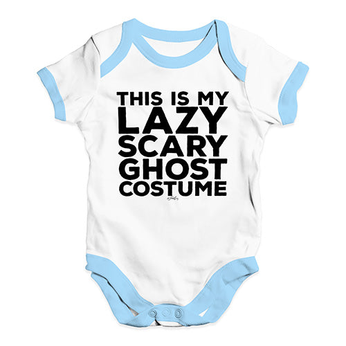 Babygrow Baby Romper Lazy Scary Ghost Costume Baby Unisex Baby Grow Bodysuit 3 - 6 Months White Blue Trim
