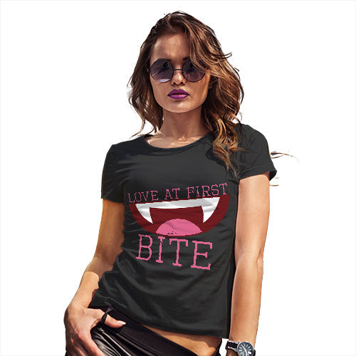 Womens Humor Novelty Graphic Funny T Shirt Love At First Bite Women's T-Shirt Large Black