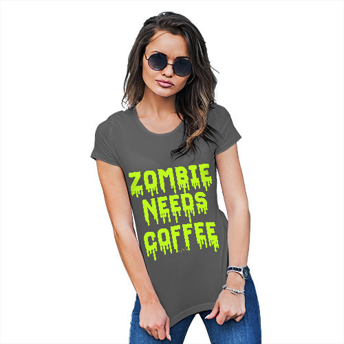 Womens Funny Tshirts Zombie Needs Coffee Women's T-Shirt Medium Dark Grey
