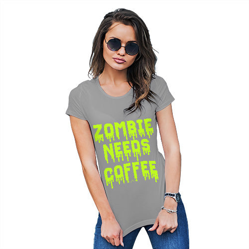 Womens Funny Tshirts Zombie Needs Coffee Women's T-Shirt Large Light Grey