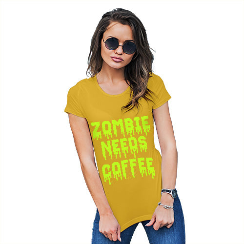 Funny Gifts For Women Zombie Needs Coffee Women's T-Shirt X-Large Yellow