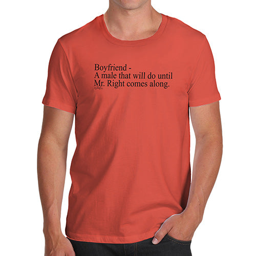 Mens Novelty T Shirt Christmas Boyfriend Description Men's T-Shirt Large Orange