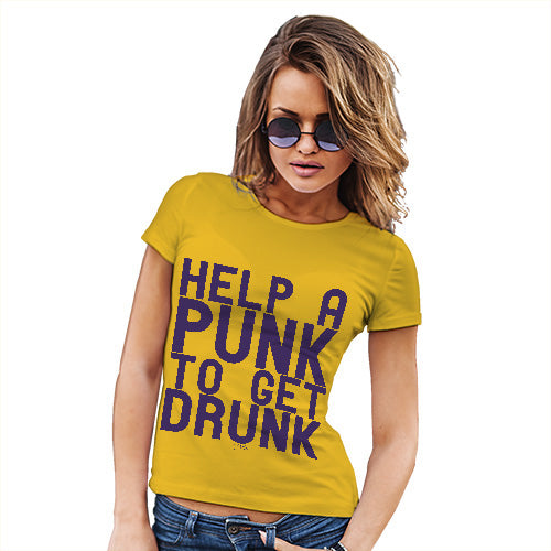 Funny T Shirts For Women Help A Punk To Get Drunk Women's T-Shirt Large Yellow