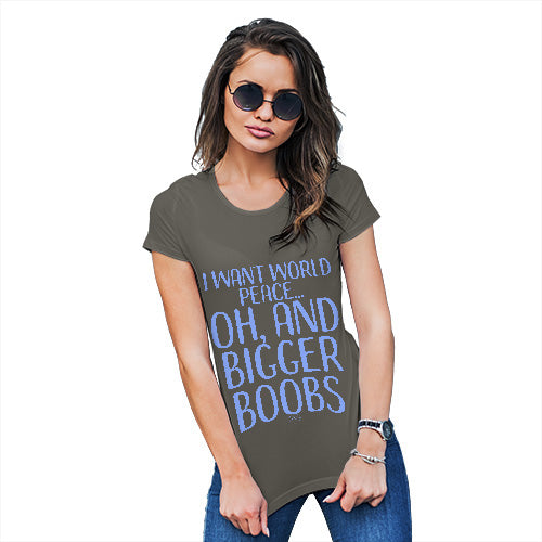 Womens Funny Tshirts I Want World Peace Women's T-Shirt Medium Khaki