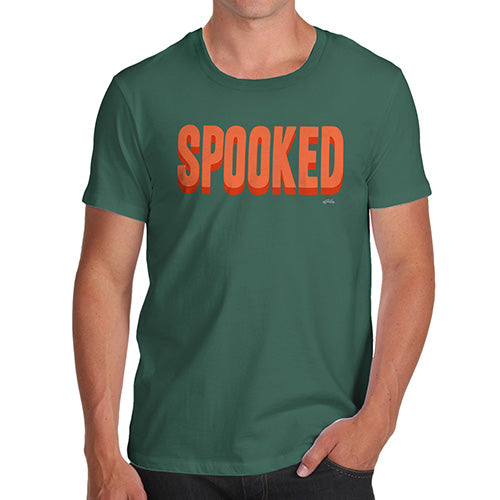 Mens Novelty T Shirt Christmas Spooked Men's T-Shirt Large Bottle Green