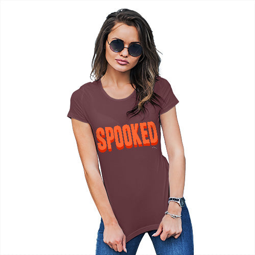 Novelty Tshirts Women Spooked Women's T-Shirt Medium Burgundy