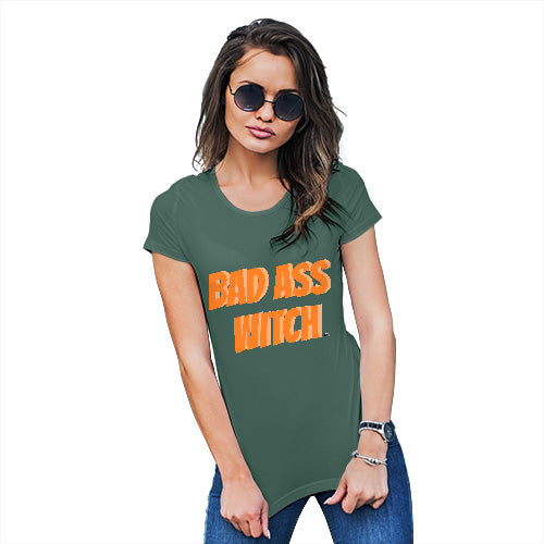 Womens Humor Novelty Graphic Funny T Shirt Bad Ass Witch Women's T-Shirt X-Large Bottle Green