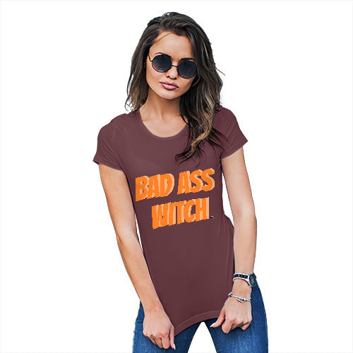 Womens T-Shirt Funny Geek Nerd Hilarious Joke Bad Ass Witch Women's T-Shirt Medium Burgundy