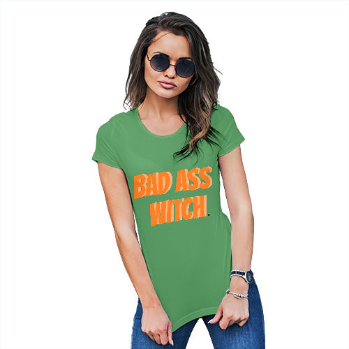Funny T Shirts For Mom Bad Ass Witch Women's T-Shirt Medium Green
