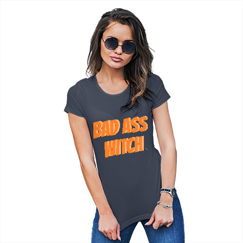 Funny Shirts For Women Bad Ass Witch Women's T-Shirt Medium Navy