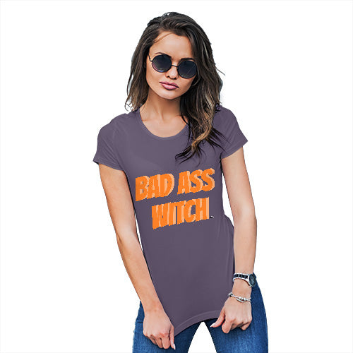 Womens Novelty T Shirt Bad Ass Witch Women's T-Shirt Large Plum