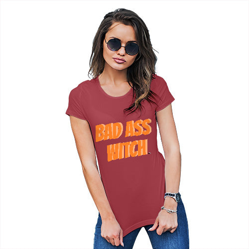 Funny T-Shirts For Women Bad Ass Witch Women's T-Shirt Small Red