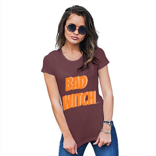 Funny T Shirts For Women Bad Witch Women's T-Shirt Large Burgundy