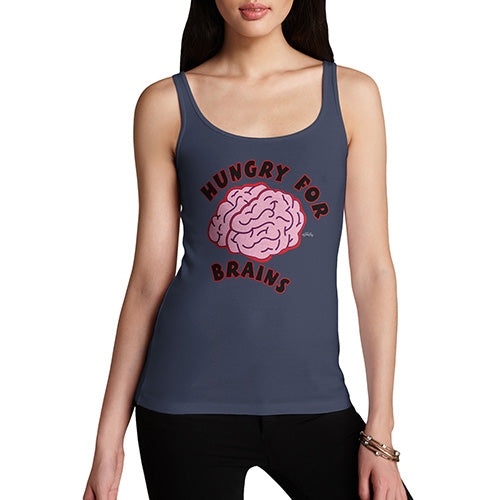 Novelty Tank Top Women Hungry For Brains Women's Tank Top Large Navy