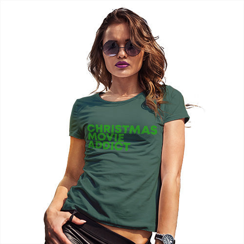Womens Humor Novelty Graphic Funny T Shirt Christmas Movie Addict Women's T-Shirt Large Bottle Green