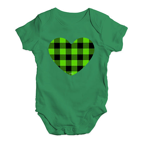 Baby Grow Baby Romper Green Tartan Heart Baby Unisex Baby Grow Bodysuit 18 - 24 Months Green
