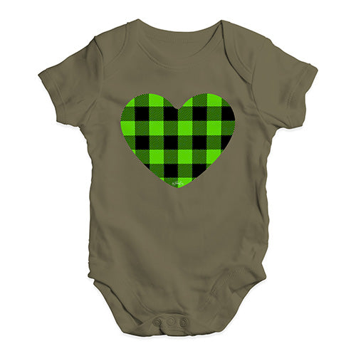 Funny Baby Clothes Green Tartan Heart Baby Unisex Baby Grow Bodysuit 6 - 12 Months Khaki