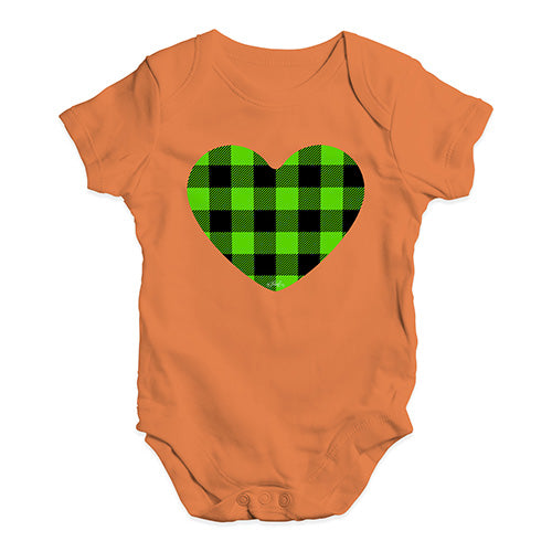 Babygrow Baby Romper Green Tartan Heart Baby Unisex Baby Grow Bodysuit New Born Orange