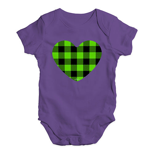 Funny Baby Clothes Green Tartan Heart Baby Unisex Baby Grow Bodysuit New Born Plum