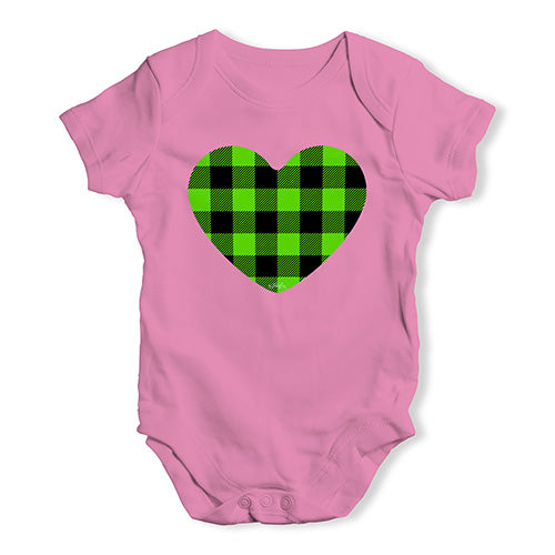 Funny Baby Bodysuits Green Tartan Heart Baby Unisex Baby Grow Bodysuit New Born Pink