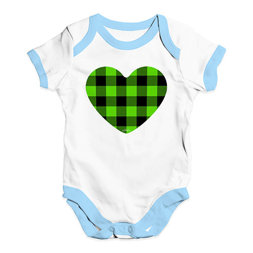 Baby Onesies Green Tartan Heart Baby Unisex Baby Grow Bodysuit 12 - 18 Months White Blue Trim