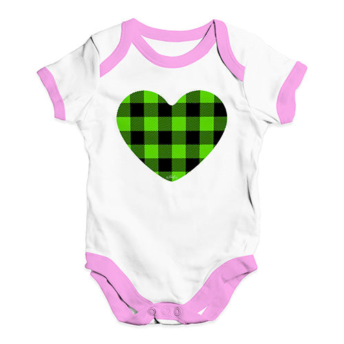 Baby Onesies Green Tartan Heart Baby Unisex Baby Grow Bodysuit 3 - 6 Months White Pink Trim