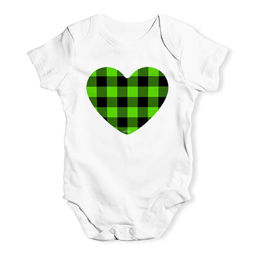 Funny Infant Baby Bodysuit Onesies Green Tartan Heart Baby Unisex Baby Grow Bodysuit New Born White