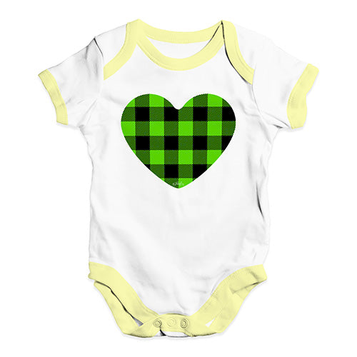 Funny Infant Baby Bodysuit Green Tartan Heart Baby Unisex Baby Grow Bodysuit 6 - 12 Months White Yellow Trim