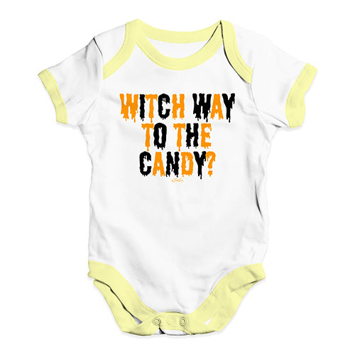 Funny Infant Baby Bodysuit Onesies Witch Way To The Candy Baby Unisex Baby Grow Bodysuit 18 - 24 Months White Yellow Trim