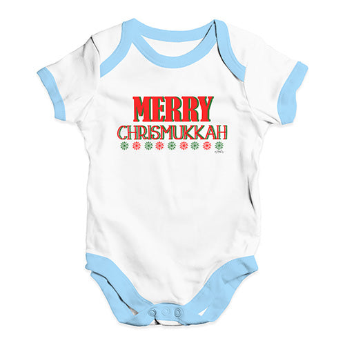 Funny Baby Onesies Merry Chrismukkah Baby Unisex Baby Grow Bodysuit 6-12 Months White Blue Trim