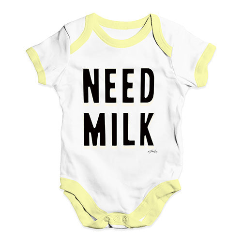 Funny Baby Clothes Need Milk Baby Unisex Baby Grow Bodysuit 12-18 Months White Yellow Trim