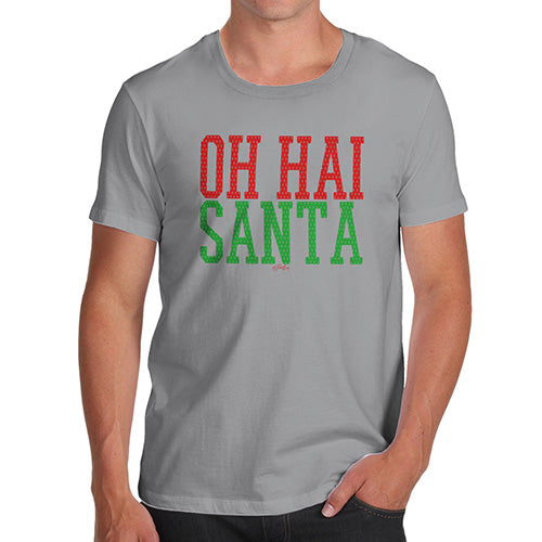 Funny Mens T Shirts Oh Hai Santa Men's T-Shirt Medium Light Grey