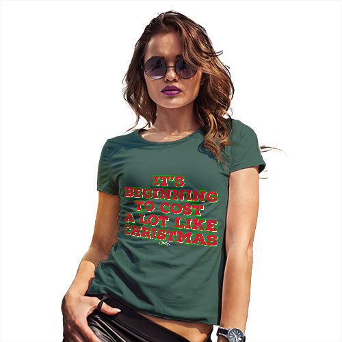 Womens Novelty T Shirt It's Beginning To Cost A Lot Like Christmas Women's T-Shirt Small Bottle Green
