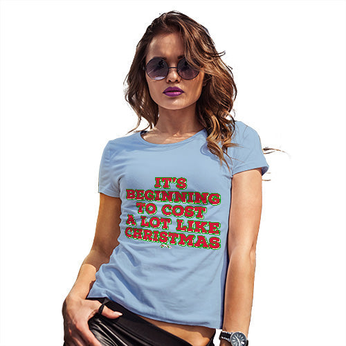 Funny T-Shirts For Women It's Beginning To Cost A Lot Like Christmas Women's T-Shirt Large Sky Blue