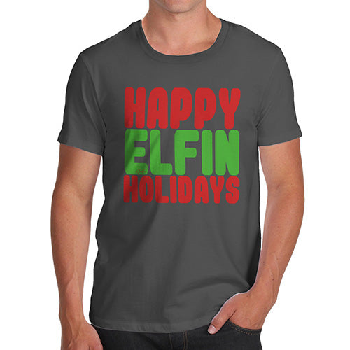 Funny T Shirts For Men Happy Elfin Holidays Men's T-Shirt Large Dark Grey