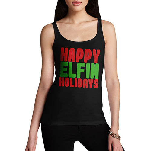 Womens Humor Novelty Graphic Funny Tank Top Happy Elfin Holidays Women's Tank Top Small Black