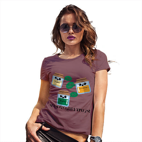 Womens T-Shirt Funny Geek Nerd Hilarious Joke Seasons Greetings Pun Women's T-Shirt Small Burgundy