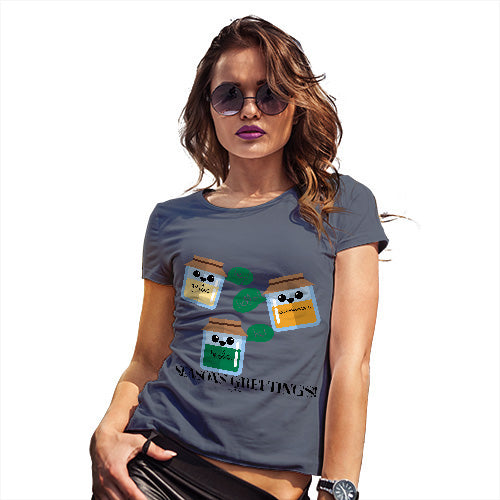 Womens T-Shirt Funny Geek Nerd Hilarious Joke Seasons Greetings Pun Women's T-Shirt Small Navy