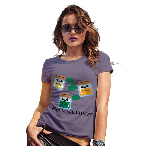 Womens Humor Novelty Graphic Funny T Shirt Seasons Greetings Pun Women's T-Shirt Large Plum
