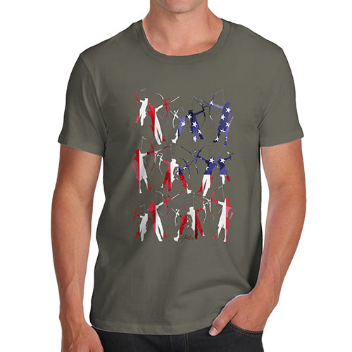 Mens Humor Novelty Graphic Sarcasm Funny T Shirt USA Archery Silhouette Men's T-Shirt X-Large Khaki