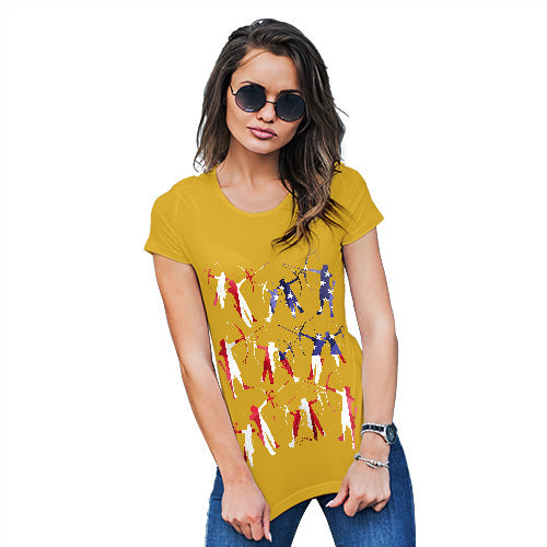 Novelty Tshirts Women USA Archery Silhouette Women's T-Shirt X-Large Yellow