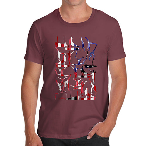 Novelty T Shirts For Dad USA Artistic Gymnastics Silhouette Men's T-Shirt Large Burgundy